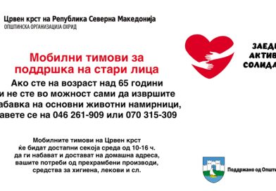 Мобилни тимови од Црвен крст Охрид, еднаш неделно ќе вршат набавка на основни животни намирници за стари лица